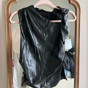 Zara Asymmetrical Black Leather Top